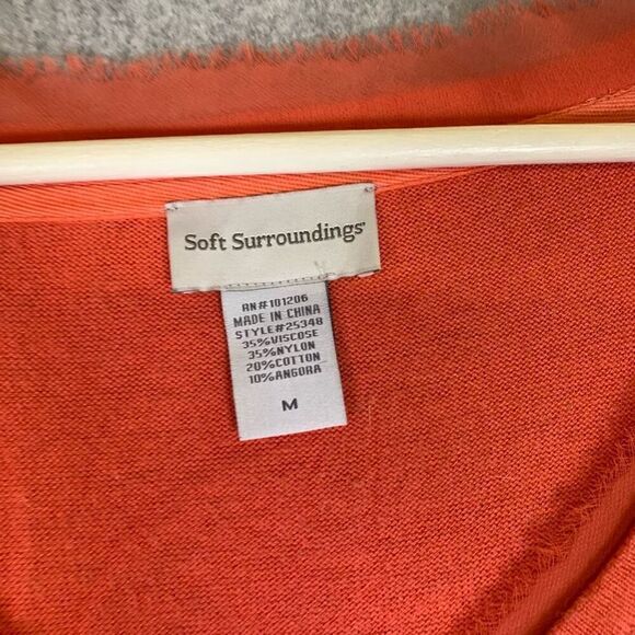 Soft Surroundings Womens Medium Pullover Tunic Top Orange V Neck 3/4 Sleeves - Picture 2 of 7